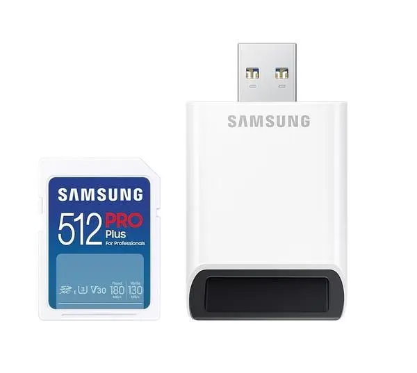 Samsung 512GB SD PRO Plus + USB Reader, Class10, Read 180MB/s - Write 130MB/s - MB-SD512SB/WW