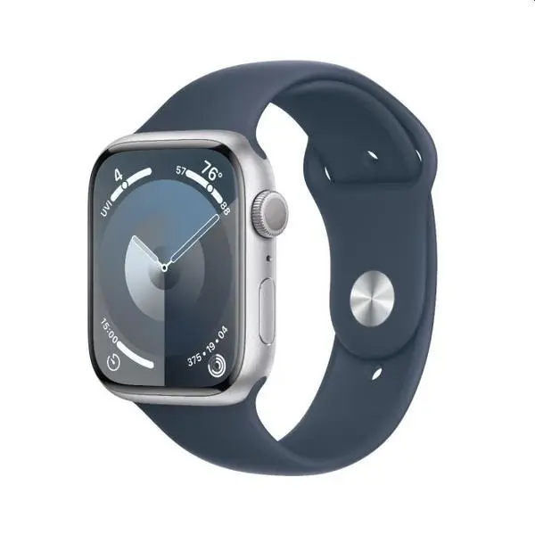 Apple Watch Series 9 GPS 45mm Silver Aluminium Case with Storm Blue Sport Band - M/L - MR9E3QC/A