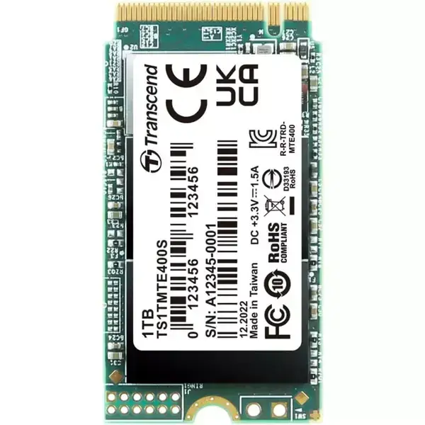 Transcend 1TB, M.2 2242, PCIe Gen3x4, NVMe, 3D TLC, DRAM-less TS1TMTE400S