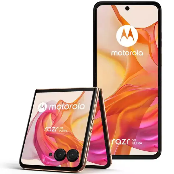 Motorola Razr 50 Ultra (оранжев), поддържа 2 SIM карти, 6.9" (17.52cm) Foldable LTPO AMOLED 165Hz дисплей, осемядрен Snapdragon 8s Gen 3 3.0GHz, 12GB LPDDR5X, 512GB Flash памет, 50 + 50 & 32 Mpix камери, Android, 189g, PB1T0056PL