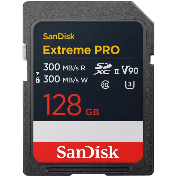 SANDISK Extreme PRO 128GB SDXC Memory Card, 300MB/s Read & Write speeds, 8K, V90, UHS-II - SDSDXDM-128G-GN4IN