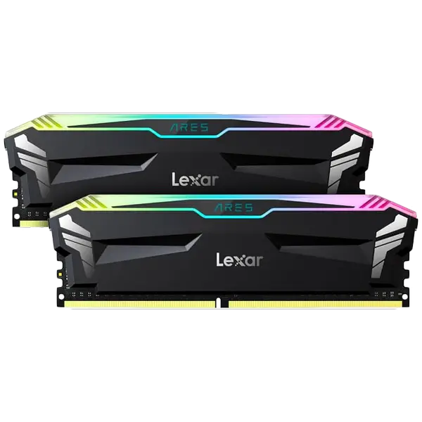 Lexar 2x8GB Ares DDR4 3600 UDIMM Memory with heatsink and RGB lighting, Black Color, Dual pack - LD4BU008G-R3600GDLA