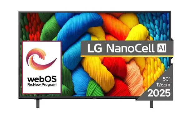 LG  50" 4K HDR Smart Nano Cell TV, 3840x2160, DVB-T2/C/S2, AI Alpha 7, HDR 10 PRO, webOS 25, ThinQ AI - 50NANO80A3B