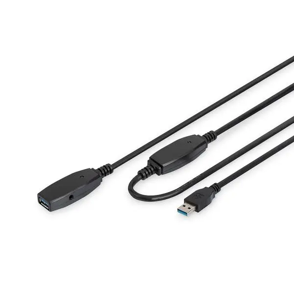 DIGITUS USB 3.0 активен удължителен кабел, M/F, черен, 20.0 м - DA-73107