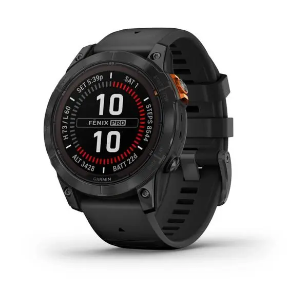 Garmin fenix 7 Pro Solar Edition, Slate Grey, 1.30" (33.02 мм) Power Sapphire дисплей, 32GB, водоустойчивост, до 22 дни време на работа, соларно зареждане, GPS, компас, Slate Grey с Black каишка, 010-02777-01