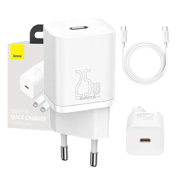 Зарядно устройство Baseus Super Si 25W с кабел USB-C към USB-C 1м  TZCCSUP-L02 - бяло (v)