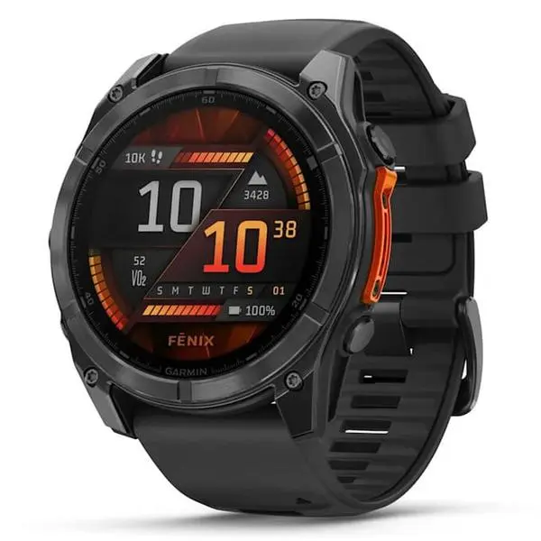 Garmin fenix 8 51mm (Slate Grey), 1.4" (3.55cm) AMOLED дисплей, Bluetooth, ANT+, Wi-Fi, GPS, 32GB Flash памет, мониторинг на съня, следене на сърдечния ритъм, 10ATM, до 29 дни време на работа, силиконова каишка, черен, 010-02905-00