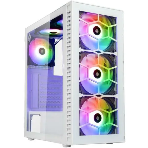 Кутия Kolink Observatory HF Glass ARGB, ATX/Micro-ATX/Mini-ITX, 1x USB 3.0, с прозорец, 6x ARGB вентилатора, бяла, без захранване