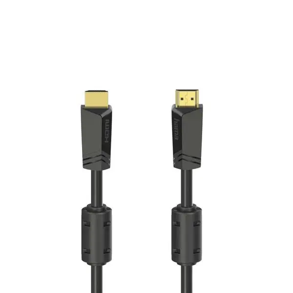 Кабел HAMA High-speed, HDMI мъжко - HDMI мъжко, 4K, 10.2GB/s, Ethernet, 15 м, Позл. конектори, 2 филтъра, Черен - HAMA-205010