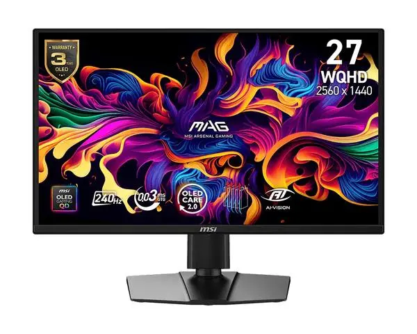 MSI MAG 272QP QD-OLED X24 Gaming Monitor, 26.5", 0.03ms, 240Hz, 2560x1440, G-SYNC, AMD FreeSync Premium - 9S6-3CF89A-001