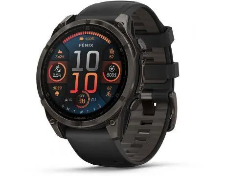 Garmin FENIX 8 - 47 мм, AMOLED - FENIX 8 - 47 мм, AMOLED, Sapphire - Carbon Gray DLC Titanium с Black/Pebble Gray силиконова каишка - 010-02904-21