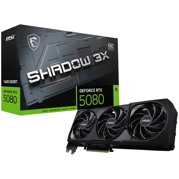 MSI Video Card Nvidia GeForce RTX 5080 16G SHADOW 3X OC, 16GB GDDR7, 256bit, Effective Memory Clock: 30000MHz, Boost: 2640 MHz, 10752 CUDA Cores, PCIe 5.0 - RTX_5080_16G_SHADOW_3X_OC