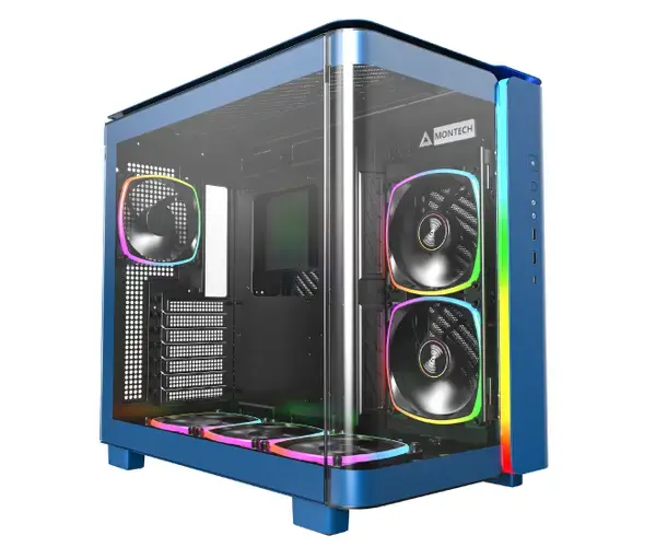 Montech кутия KING 95 Pro, Dual Chamber Mid-tower Case, 6 ARGB Fans, 2 Front Panels, Prussian Blue - MONTECH-KING-95-PRO-PB