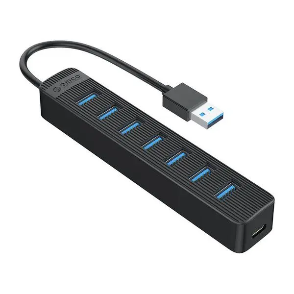 Orico Хъб USB3.0 HUB 7 port Type C input, 0.15m cable, aux Type-C power input TWU3-7A-BK - TWU3-7A-BK-EP