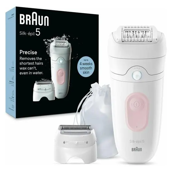 Епилатор Braun Silk-epil 5-030 Wet & Dry, 28 пинсети, Smart Light, 2 скорости, бял