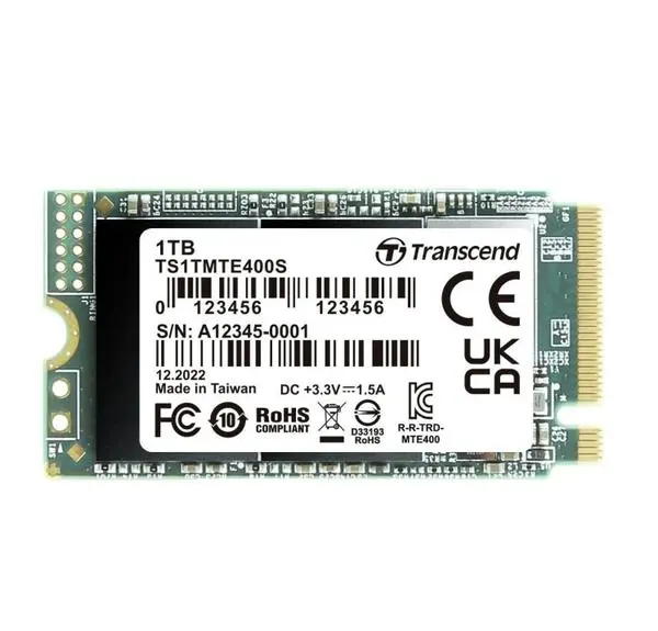 Transcend 1TB, M.2 2242, PCIe Gen3x4, NVMe, 3D TLC, DRAM-less - TS1TMTE400S - (P)