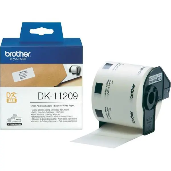 Brother DK-11209 Small Address Paper Labels, 29mmx62mm,  800 labels per roll, (Black on White) - DK11209