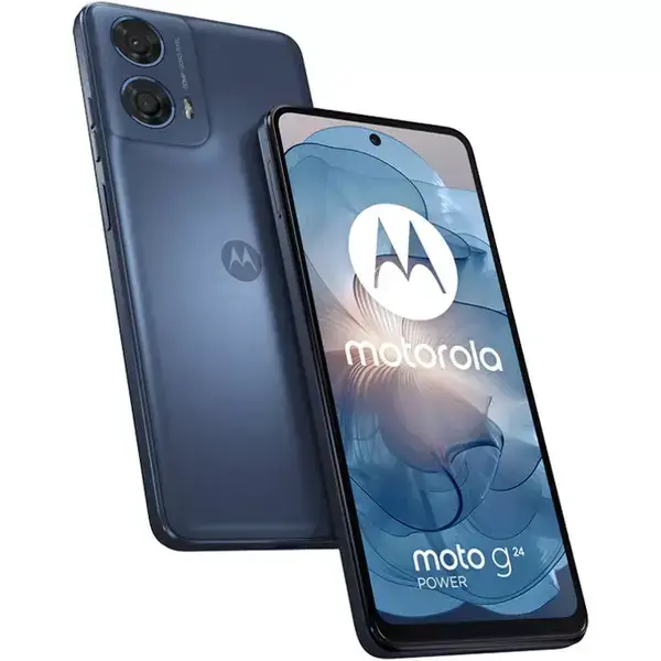 Смартфон Motorola Moto G24 Power (Ink Blue), поддържа 2 SIM карти, 6.56" (16.66cm) IPS 90Hz дисплей, осемядрен Mediatek Helio G85 2x 2.0GHz & 6x 1.7GHz, 8GB RAM, 256GB Flash памет (+microSD слот), 50 + 2 + 8 + 16 Mpix камери, Android, 197g,  PB1E0000