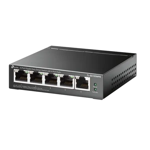 Комутатор TP-Link TL-SG105MPE 5-портов Gigabit Easy Smart Switch с 4 порта PoE+ (v)