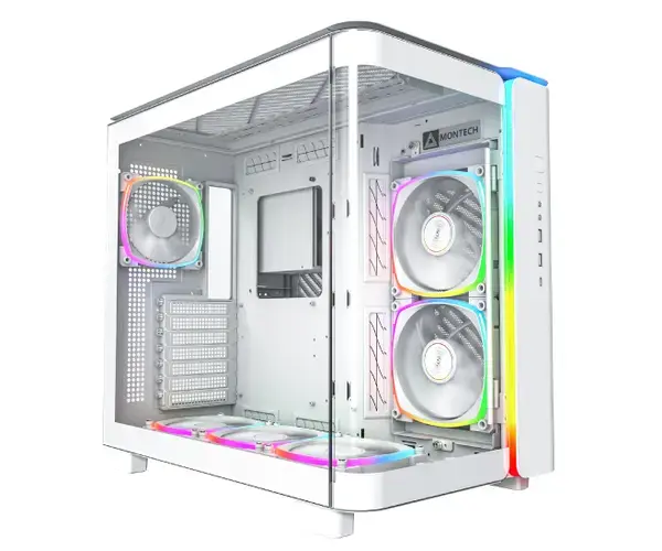 Montech кутия KING 95 Pro, Dual Chamber Mid-tower Case, 6 ARGB Fans, 2 Front Panels, White - MONTECH-KING-95-PRO-WH