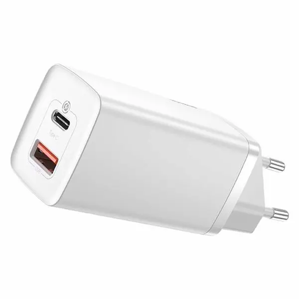 Зарядно устройство Baseus USB 65W + USB-C порт GaN2 Lite quick, бяло (v)