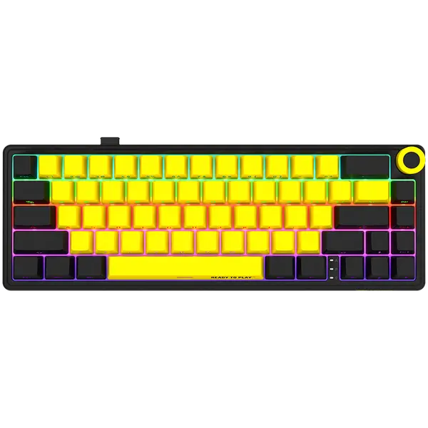 LORGAR KBP70MW, Wireless 65% Mechanical Gaming Keyboard Pro, Black/yellow, EN layout - LRG-KBP70MW-YL-US