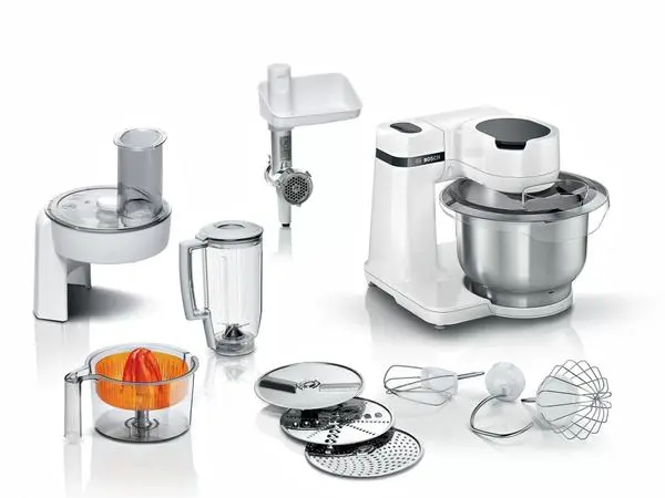 Bosch MUMS2EW40, Kitchen machine, MUM Serie 2, 700 W, add. Meat mincer, Plastic blender, Citrus press, White - MUMS2EW40