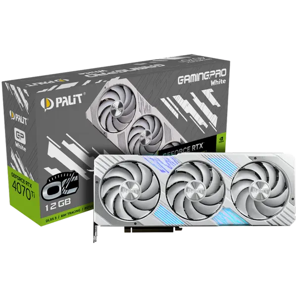 Palit GeForce RTX 4070Ti GamingPro White OC 12GB GDDR6X, 192 bit, 2310 Mhz/2670 Mhz, 1x HDMI 2.1a, 3x DP 1.4a, 3 Fan, 1x 16-pin pwr connector, recommended pwr 750W - 4710562244144_3Y