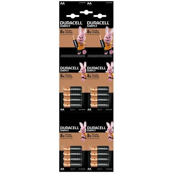 Батерии алкални Duracell LR6(DLAALR6), AA, 1.5 V, 16(4x4) бр. в опаковка