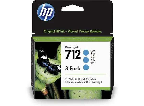 HP 712 Cyan Ink Cartridge 3-Pack - 3ED77A