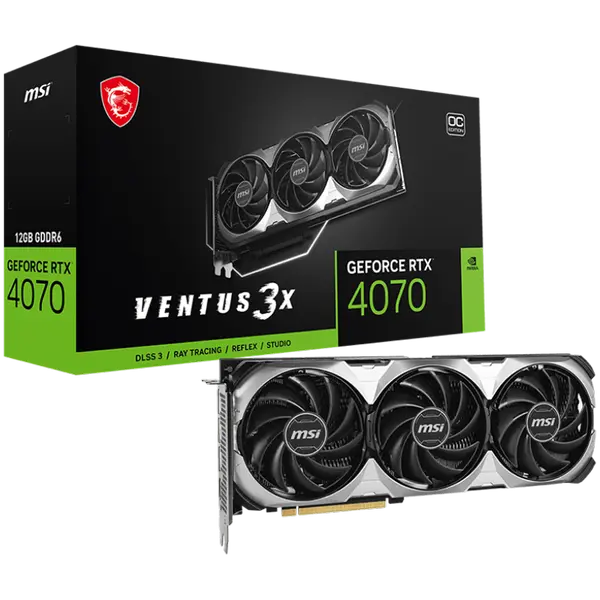 MSI Video Card Nvidia GeForce RTX 4070 VENTUS 3X E1 12G OC, 12GB GDDR6, 192bit, Boost: 2505 MHz, 5888 CUDA Cores, PCIe 4.0, 3x DP 1.4a, HDMI 2.1a, RAY TRACING - RTX_4070_VENTUS_3X_E1_12G_OC