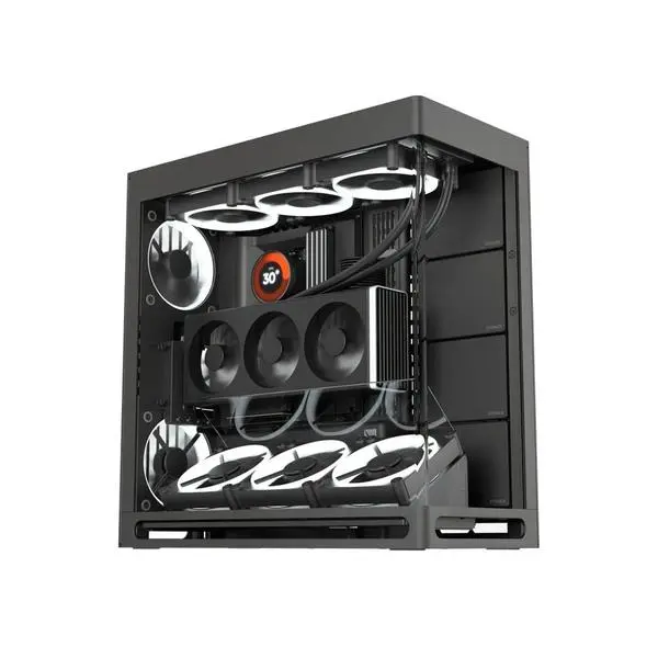 Кутия HAVN HS 420 VGPU Edition Black, EATX/ATX/mATX/Mini-ITX, 1x USB 3.1 Type-C, 3x 120mm вентилатора, с прозорец, черна, без захранване