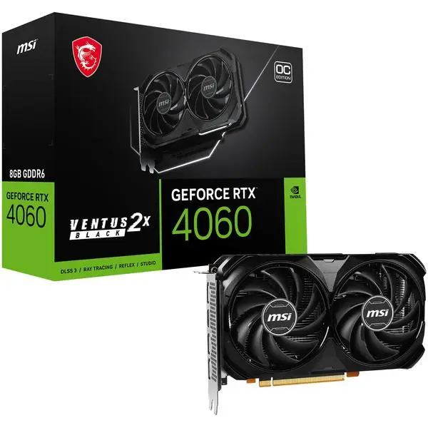 MSI RTX4060 VENTUS 2X BLACK OC 8GB GDDR6 HDMI 3xDP - Най-добрата графична карта за геймъри и създатели на съдържание.