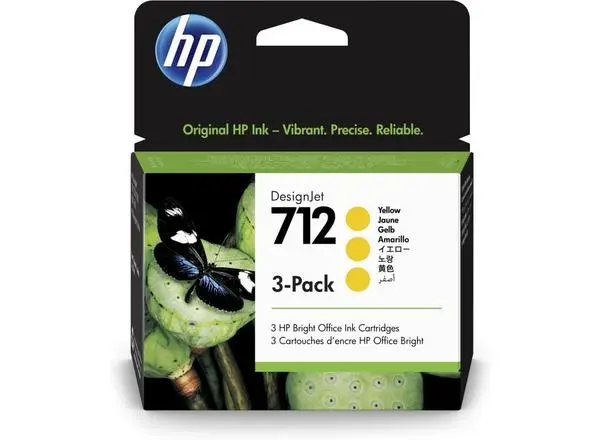 HP 712 Yellow Ink Cartridge 3-Pack - 3ED79A