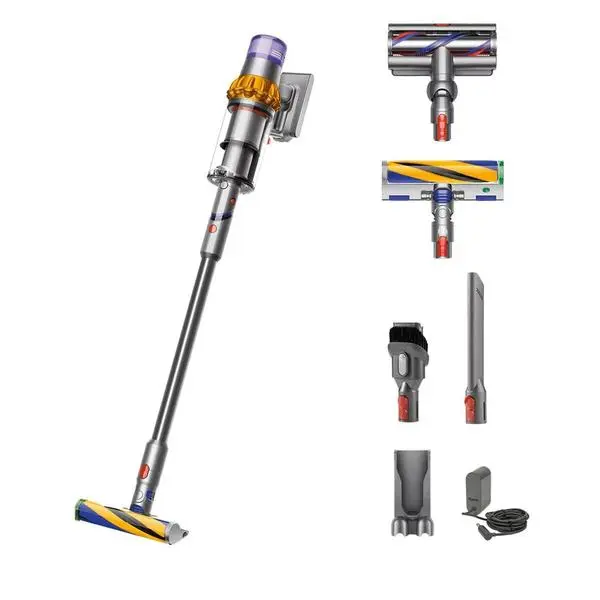 Прахосмукачка Dyson V15 Detect Absolute (446986-01), вертикална, безжична, 760ml капацитет на контейнера, до 60 мин. време на работа, филтър от неръждаема стомана, сива