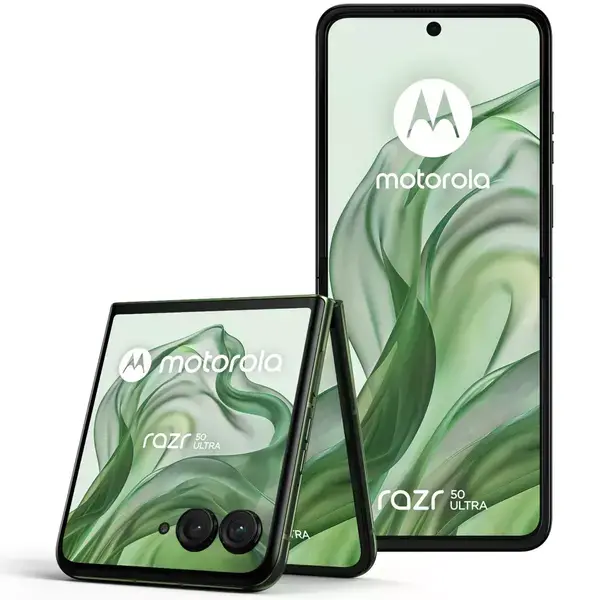 Motorola Razr 50 Ultra (зелен), поддържа 2 SIM карти, 6.9" (17.52cm) Foldable LTPO AMOLED 165Hz дисплей, осемядрен Snapdragon 8s Gen 3 3.0GHz, 12GB LPDDR5X, 512GB Flash памет, 50 + 50 & 32 Mpix камери, Android, 189g, PB1T0005PL