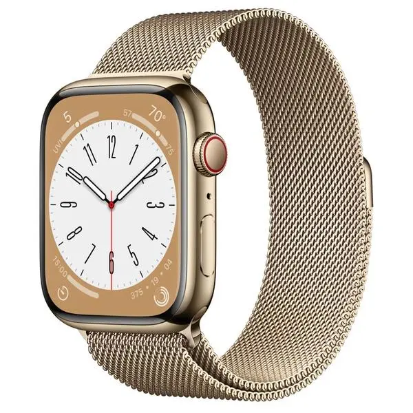 Apple Watch Series 8 GPS + Cellular 45mm Gold Stainless Steel Case with Gold Milanese Loop - MNKQ3BS/A