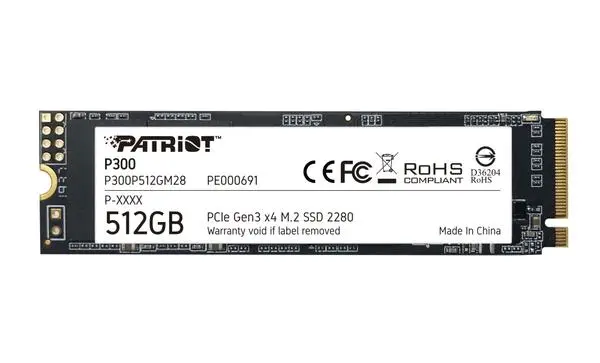 Памет SSD 512GB, Patriot P300, NVMe, M.2 PCIe (2280), скорост на четене 1700 MB/s, скорост на запис 1200 MB/s,  P300P512GM28