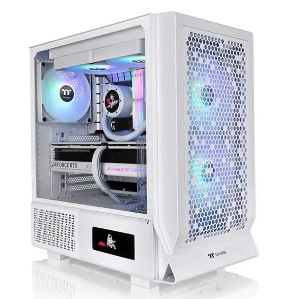 Кутия Thermaltake Ceres 330 TG ARGB Snow, E-ATX/ATX/mATX/Mini-ITX, 1x USB 3.2 Gen 2 Type-C, 2x USB 3.0, 3x 140mm вентилатора, с прозорец, бяла, без захранване