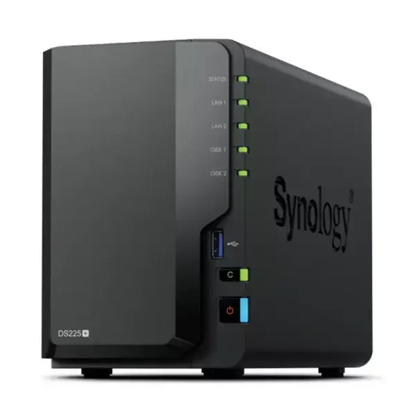 Мрежови диск (NAS) Synology DS225+, четириядрен Gemini Lake Refresh Intel Celeron J4125 2.0/2.7 GHz, без твърд диск, 1x 2.5GbE RJ-45, 1x 1GbE RJ-45, 2x USB 3.2 Gen 1