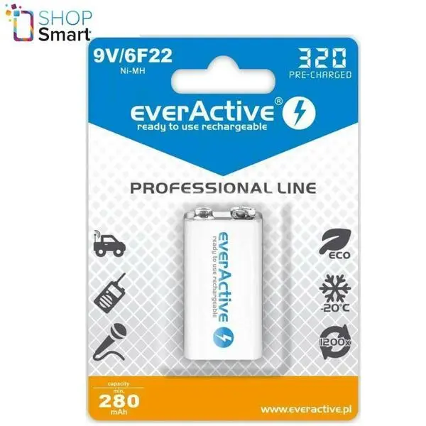 Акумулаторна Батерия R22 9V NiMH 280mAh/320 precharged   1бр. в опаковка EVERACTIVE - EVER-BR-R22