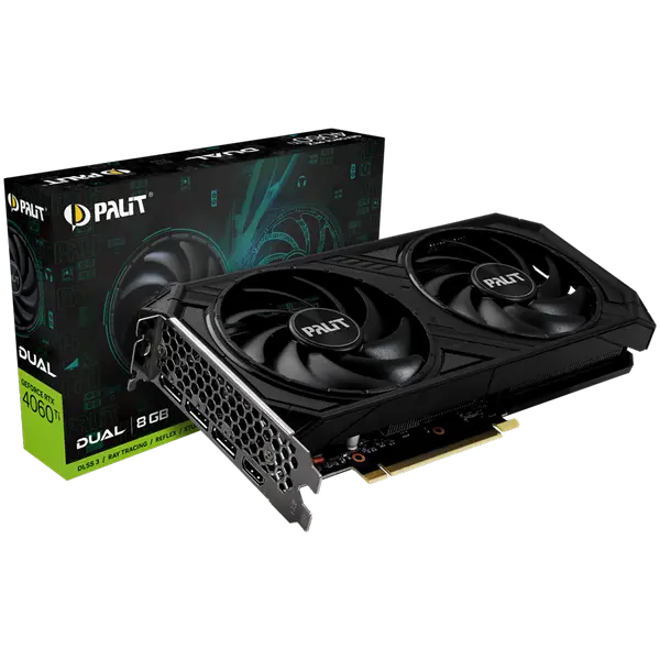 Palit RTX 4060Ti Dual 8GB GDDR6, 128 bits, 1x HDMI 2.1, 3x DP 1.4a, two fan, 1x 8-pin Power connector, recommended PSU 650W,  NE6406T019P11060D - 4710562243925_3Y