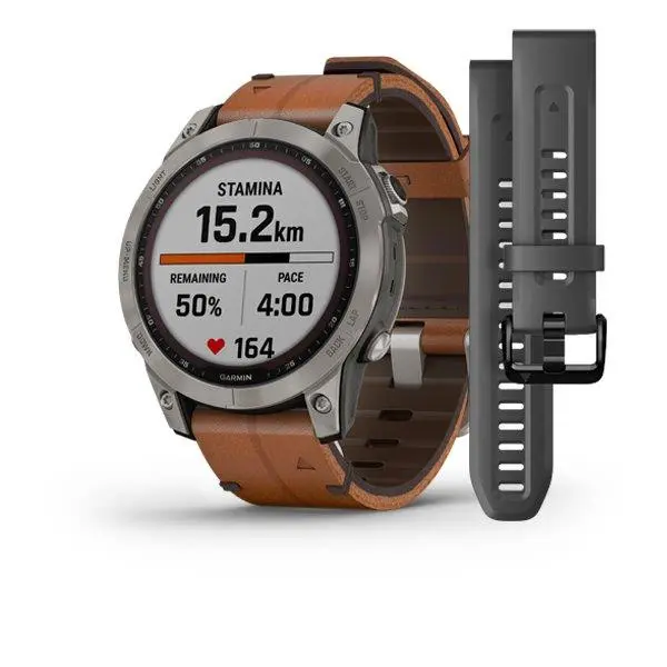 Garmin fenix 7 - fenix 7 Sapphire Solar - Titanium с Chestnut кожена каишка* - 010-02540-31