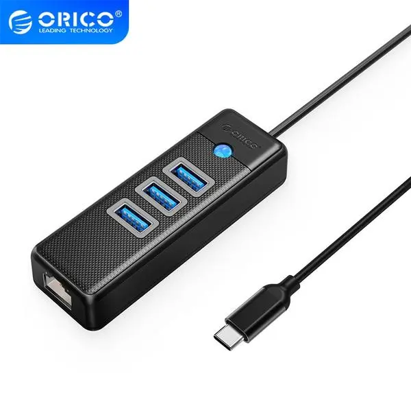 Orico Хъб HUB USB3.1 3 port + LAN 1000M PW3UR-C3-015-BK - PW3UR-C3-015-BK-EP
