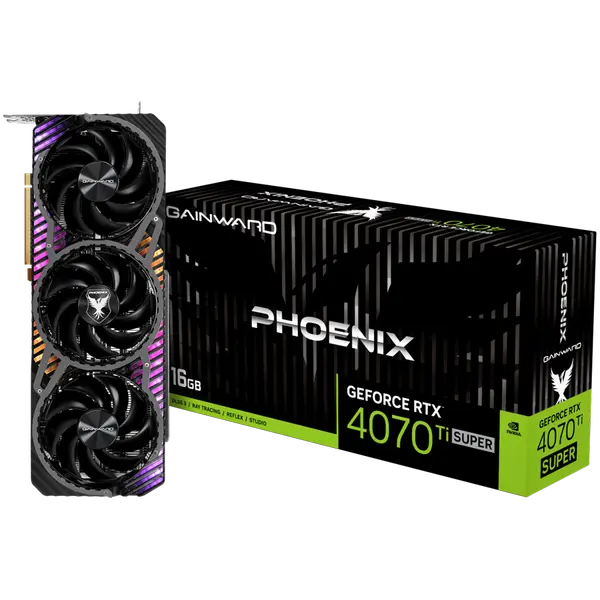 Gainward GeForce RT 4070Ti SUPER Phoenix, 16GB 256 bit, 1x HDMI 2.1, 3x DP 1.4a, 3 Fan, 1x 16-pin power connector, recommended PSU 750W, NED47TS019T2-1043X - 4710562244281_3Y