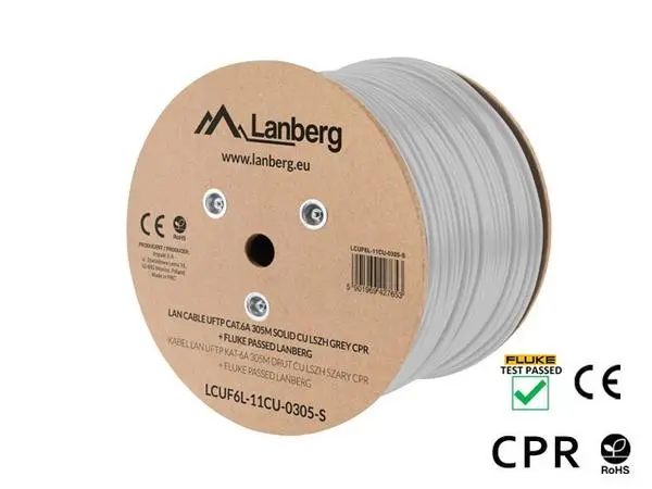 Lanberg LAN cable CAT.6a uftp 305m solid cu lszh grey cpr + fluke passed - LCUF6L-11CU-0305-S