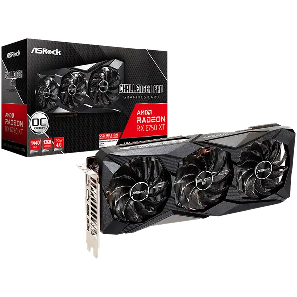 Asrock AMD Radeon RX6750XT Challenger Pro 12GB OC, GDDR6 192-bit, 1x HDMI 2.1 VRR, 3x DP 1.4, power 2x8 pin, recomended PSU 700W - RX6750XT CLP 12GO