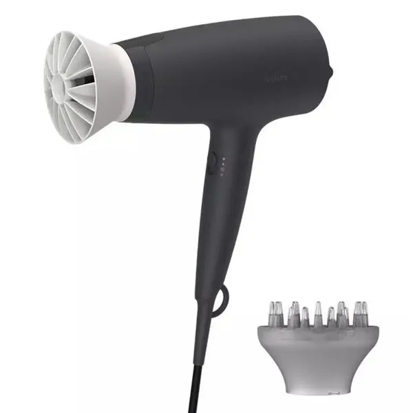 Сешоар Philips 3000 Series BHD302/30, 1600W, 3 степени за загряване и скорост, настройка ThermoProtect, 2 приставки, черен