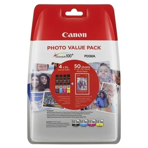 Canon CLI-551XL C/M/Y/BK Photo Value Pack - 6443B006AA