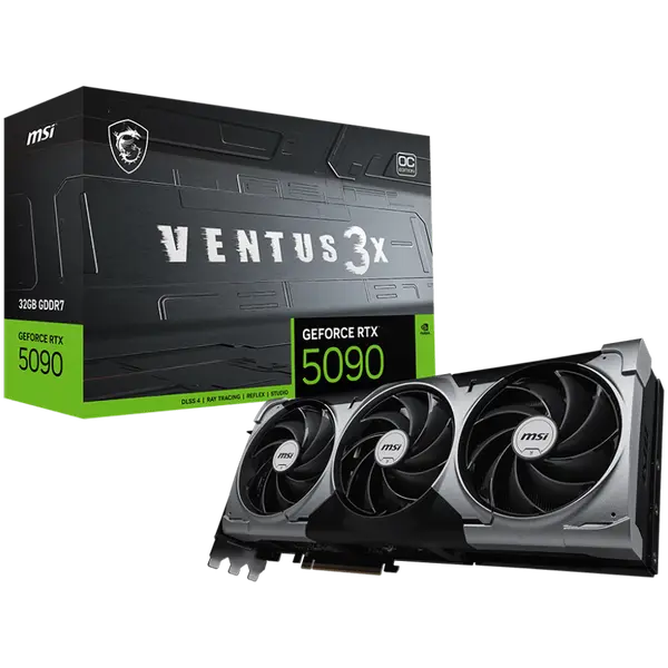 MSI Video Card Nvidia GeForce RTX 5090 32G VENTUS 3X OC, 32GB GDDR7, 512bit, Effective Memory Clock: 28000MHz, Boost: 2437 MHz, 21760 CUDA Cores, PCIe 5.0 - RTX_5090_32G_VENTUS_3X_OC